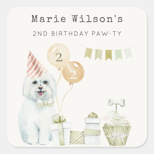 かわいい緑の錆びパーティー子犬任意の年齢誕生日 スクエアシール (正面)