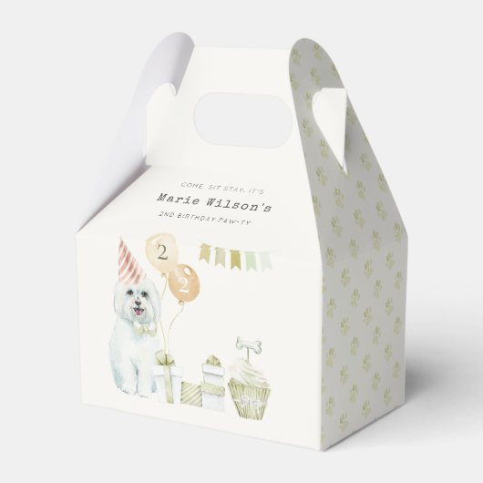 かわいい緑の錆びパーティー子犬任意の年齢誕生日 フェイバーボックス (裏面サイド)