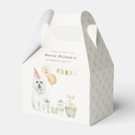 かわいい緑の錆びパーティー子犬任意の年齢誕生日 フェイバーボックス (正面サイド)