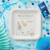 かわいい緑の錆びパーティー子犬任意の年齢誕生日 ペーパープレート (パーティー)