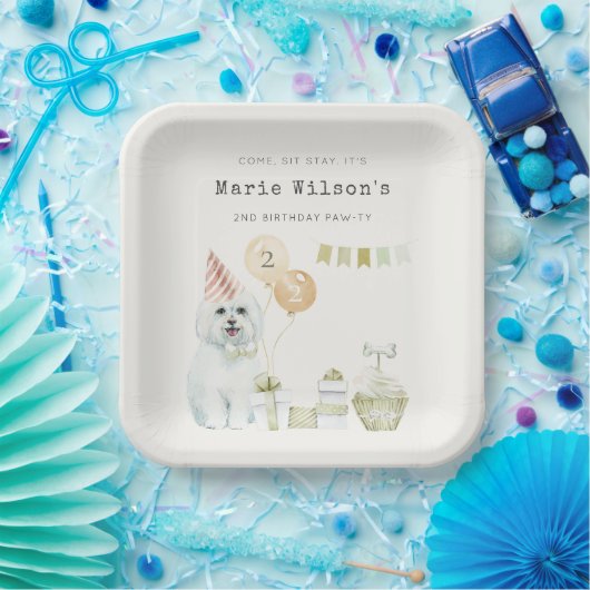 かわいい緑の錆びパーティー子犬任意の年齢誕生日 ペーパープレート (パーティー)