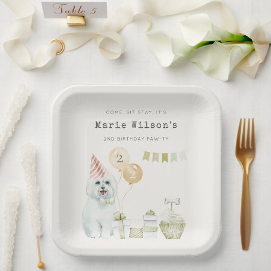 かわいい緑の錆びパーティー子犬任意の年齢誕生日 ペーパープレート (ウェディング)
