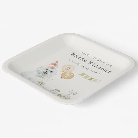 かわいい緑の錆びパーティー子犬任意の年齢誕生日 ペーパープレート (傾斜あり)