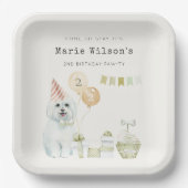 かわいい緑の錆びパーティー子犬任意の年齢誕生日 ペーパープレート (正面)