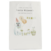 かわいい緑の錆びパーティー子犬任意の年齢誕生日 ミディアムペーパーバッグ (正面)