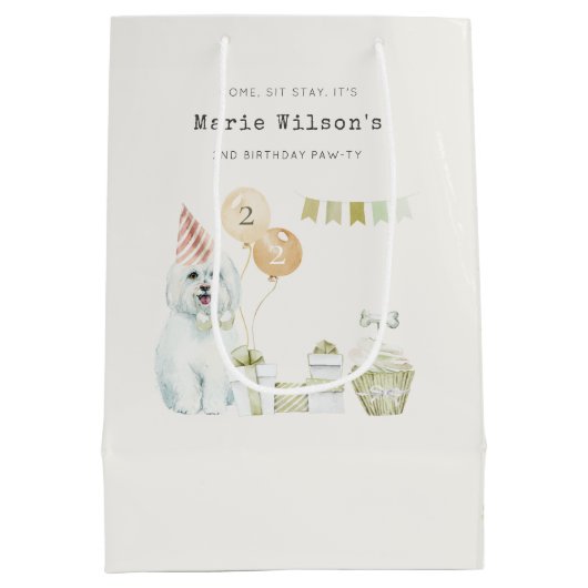 かわいい緑の錆びパーティー子犬任意の年齢誕生日 ミディアムペーパーバッグ (裏面)