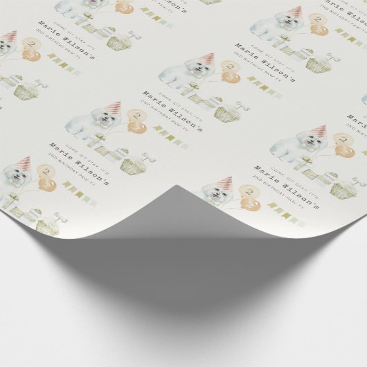 かわいい緑の錆びパーティー子犬任意の年齢誕生日 ラッピングペーパー (角)