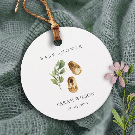 かわいい緑の錆オレンジシューズ葉ベビーシャワー フェイバータグ