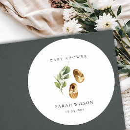 かわいい緑の錆オレンジシューズ葉ベビーシャワー ラウンドシール