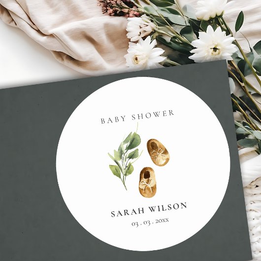 かわいい緑の錆オレンジシューズ葉ベビーシャワー ラウンドシール