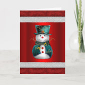 かわいい緑の雪だるまが赤いクリスマスにいる カード (正面)