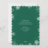 かわいい緑の雪のフォトホリデー シーズンカード (裏面)