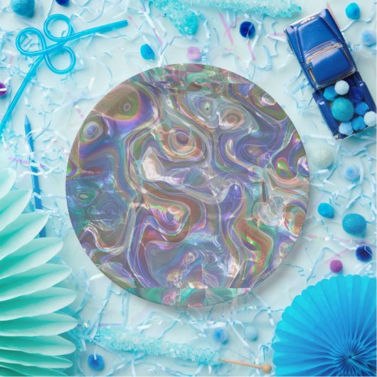 かわいい緑の青い抽象芸術大理石パターン ペーパープレート (パーティー)