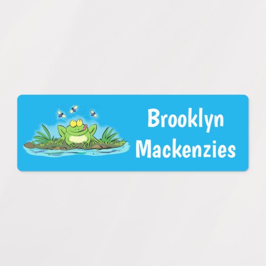 かわいい緑の飢えたカエルの漫画パーソナライズされた ラベル (デザイン2)