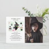 かわいい緑の魔女の誕生日パーティーの写真 招待状 (スタンド正面)