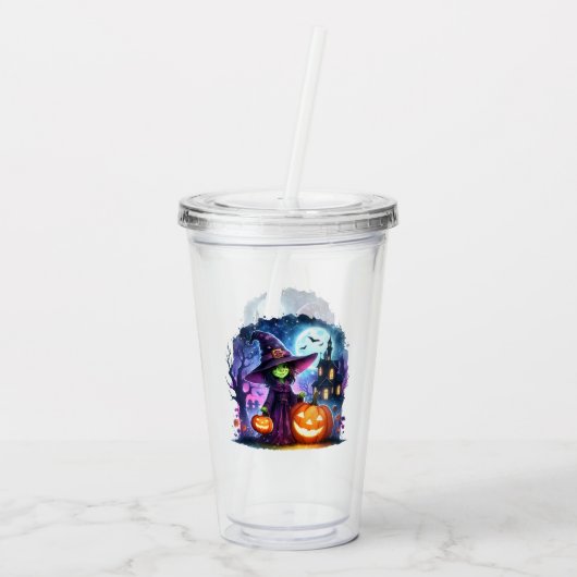 かわいい緑の魔女ハロウィンアクリルタンブラー アクリルタンブラー (裏面)