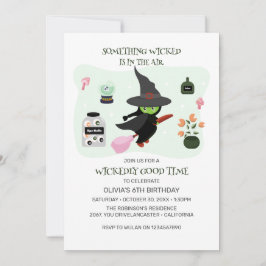 かわいい緑の魔女バースデーパーティー 招待状