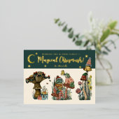 かわいい緑の魔法のキノコのメリークリスマスフォイル 箔シーズンポストカード (立ち正面)