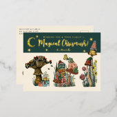 かわいい緑の魔法のキノコのメリークリスマスフォイル 箔シーズンポストカード (正面/裏面)