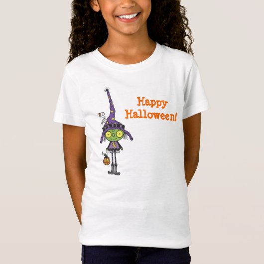 かわいい緑の魔法使いハロウィン Tシャツ (正面)