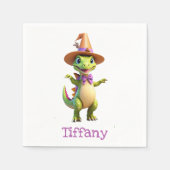 かわいい緑の魔術恐竜 スタンダードカクテルナプキン (正面)