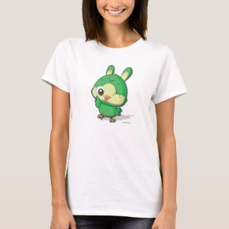 かわいい緑の鳥のおもしろいなマンガのキャラクタのTシャツ Tシャツ
