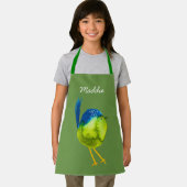 かわいい緑の鳥の水色 エプロン (インサイチュ)
