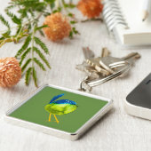 かわいい緑の鳥の水色 キーホルダー (側面)