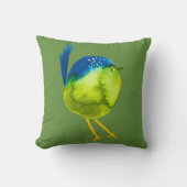 かわいい緑の鳥の水色 クッション (正面)