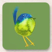 かわいい緑の鳥の水色 コースター (正面)