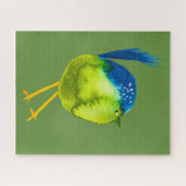 かわいい緑の鳥の水色 ジグソーパズル (横)