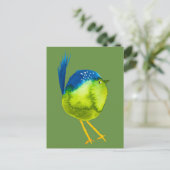 かわいい緑の鳥の水色 ポストカード (スタンド正面)
