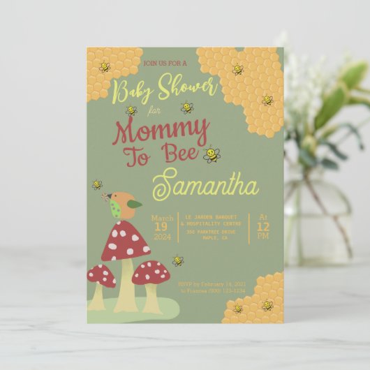 かわいい緑の黄色の赤いママへビー赤ちゃんシャワー 招待状 (スタンド正面)