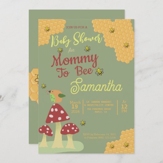 かわいい緑の黄色の赤いママへビー赤ちゃんシャワー 招待状 (正面/裏面)