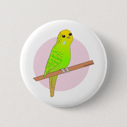 かわいい緑のBudgie 缶バッジ (正面)