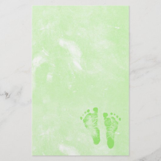 かわいい緑ガーリーの新生児足跡 便箋 (正面)
