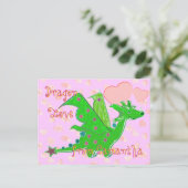かわいい緑ドラゴン愛ハートの子供の郵便はがき ポストカード (スタンド正面)