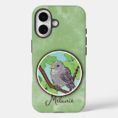かわいい緑灰色の鳥の絵 カスタムネーム Case-Mate iPhoneケース (裏面)