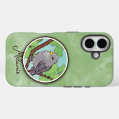 かわいい緑灰色の鳥の絵 カスタムネーム Case-Mate iPhoneケース (裏面 (横))