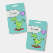 かわいい緑色の炎を吐く面白いドラゴンアニメ バッジ (表裏)