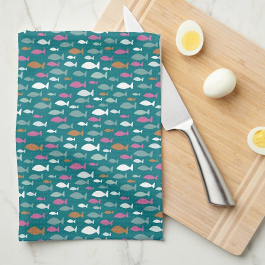 かわいい緑色の魚のパターン キッチンタオル (四つ折り)