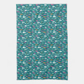 かわいい緑色の魚のパターン キッチンタオル (縦)
