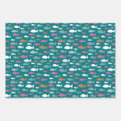 かわいい緑色の魚のパターン ラッピングペーパーシート (正面3)