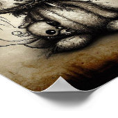 かわいい緑豊かな生き物の大きな黒い目、ヴィンテージスタイル ポスター (角)