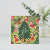 かわいい緑飾のクリスマスツリーの子ども達 シーズンカード (スタンド正面)