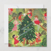 かわいい緑飾のクリスマスツリーの子ども達 シーズンカード (正面)