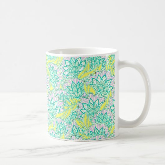 かわいい緑黄色の花柄 コーヒーマグカップ (右)