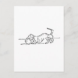 かわいい線画のソーセージ犬 ポストカード
