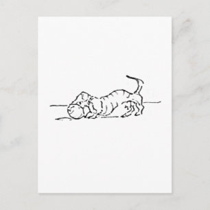 かわいい線画のソーセージ犬 ポストカード