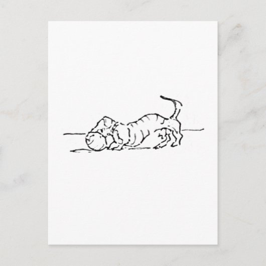 かわいい線画のソーセージ犬 ポストカード (正面)